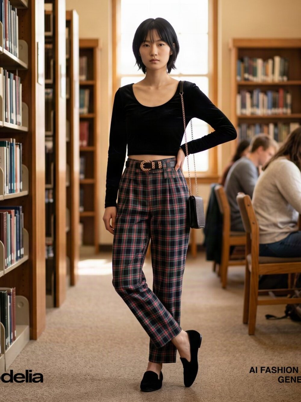 Vintage Plaid High-Waisted Pleated Trousers
